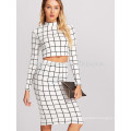 Crop Grid Top & Pencil Skirt Manufacture Wholesale Fashion Women Apparel (TA4001SS)